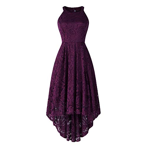 Elegant Purple Floral Lace Halter Cocktail Dress for Women - Perfect for Bridesmaid, Party & Special Occasions | Hi-Lo Hemline & Breathable Design for Comfortable Wear