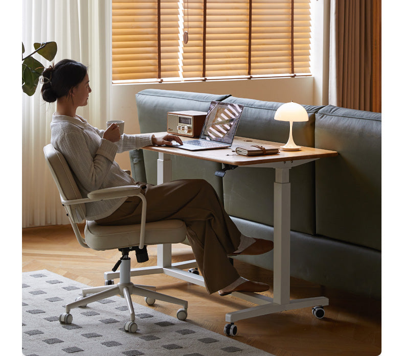 Solid Oak Wood Standing Desk for Home Office - Adjustable Height Mobile Workstation for Ergonomics & Productivity - Perfect for Remote Work, Study, and Small Spaces
