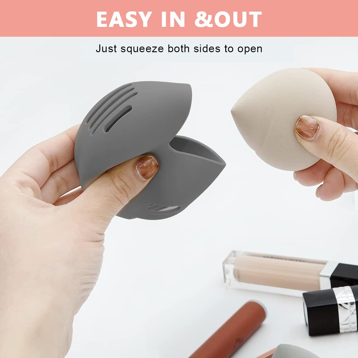 MAYCREATE® 2-Pack Makeup Sponge Holder Set - Breathable Silicone Beauty Blender Storage Case, Eco-Friendly Travel Organizer for Wet/Dry Cosmetic Sponges (Grey & Pink) | Perfect for Home Vanity, Travel & Shower Use
