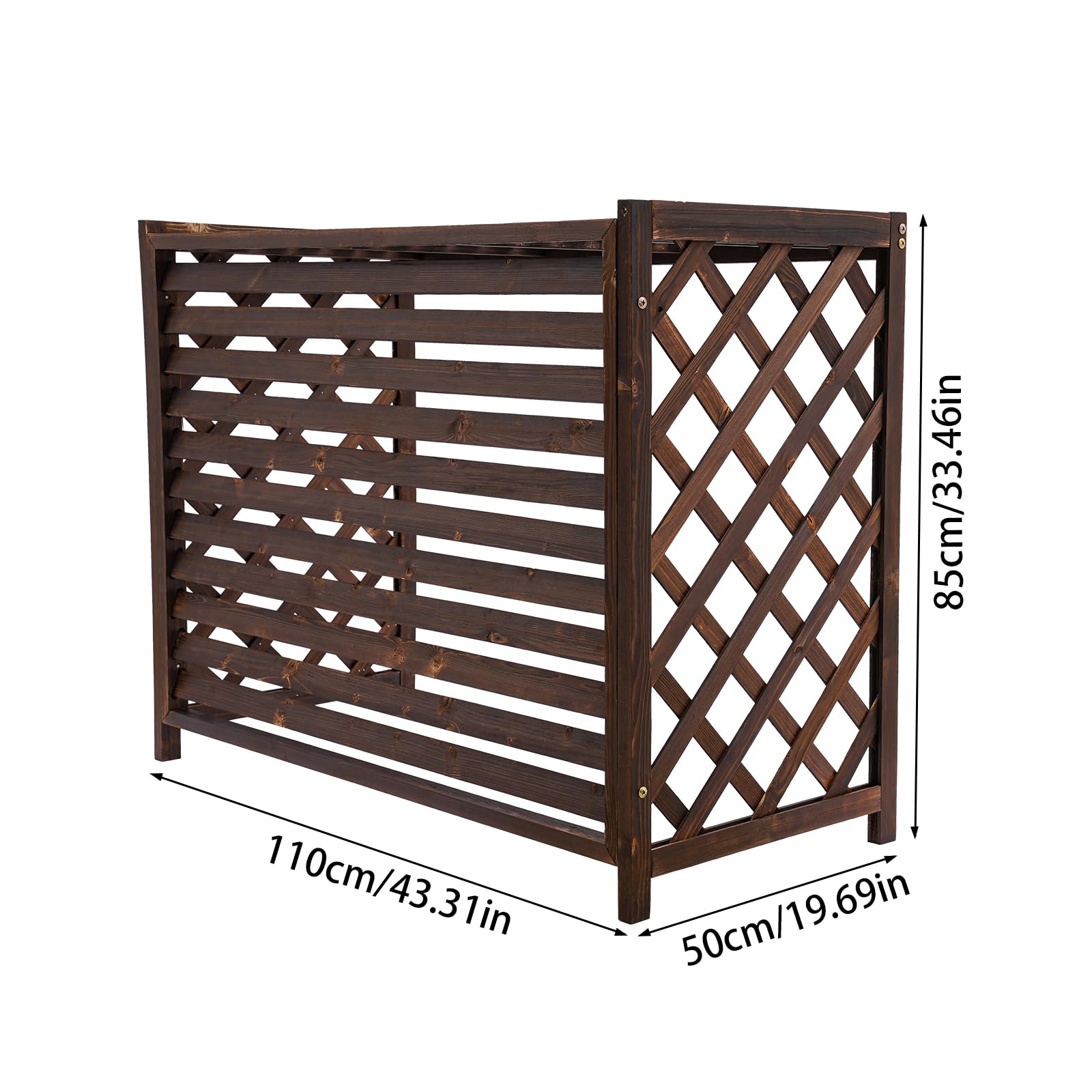 Retro Wood Air Conditioner Privacy Screen - Free Standing AC Fence for Outdoor Unit, Brown 43.31