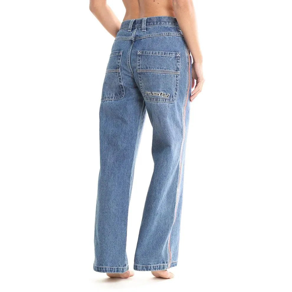 Rusty Flip Mommy Low Rise Wide Leg Jeans for Women - Dark Blue Denim Pants for Casual Wear, Outfits & Everyday Comfort