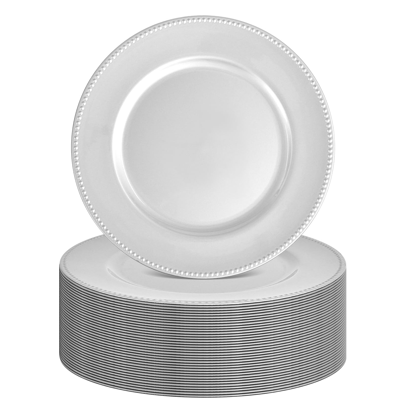 36 Pcs Silver Charger Plates - 13 Inch Round Reusable Plastic Dinner Plates for Wedding, Holiday Party, Baby Shower & Special Events - Elegant Table Decor for Formal Dining & Home Entertaining