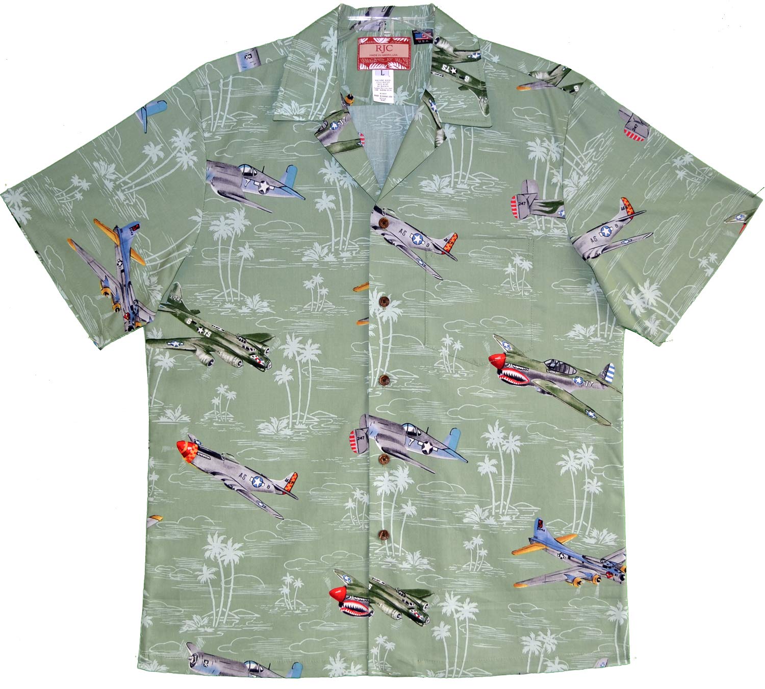 RJC Men's USA Island Airplane Print T-Shirt - Casual Hawaiian Style Short Sleeve Shirt for Summer Vacation, Beach Party & Tropical Getaways