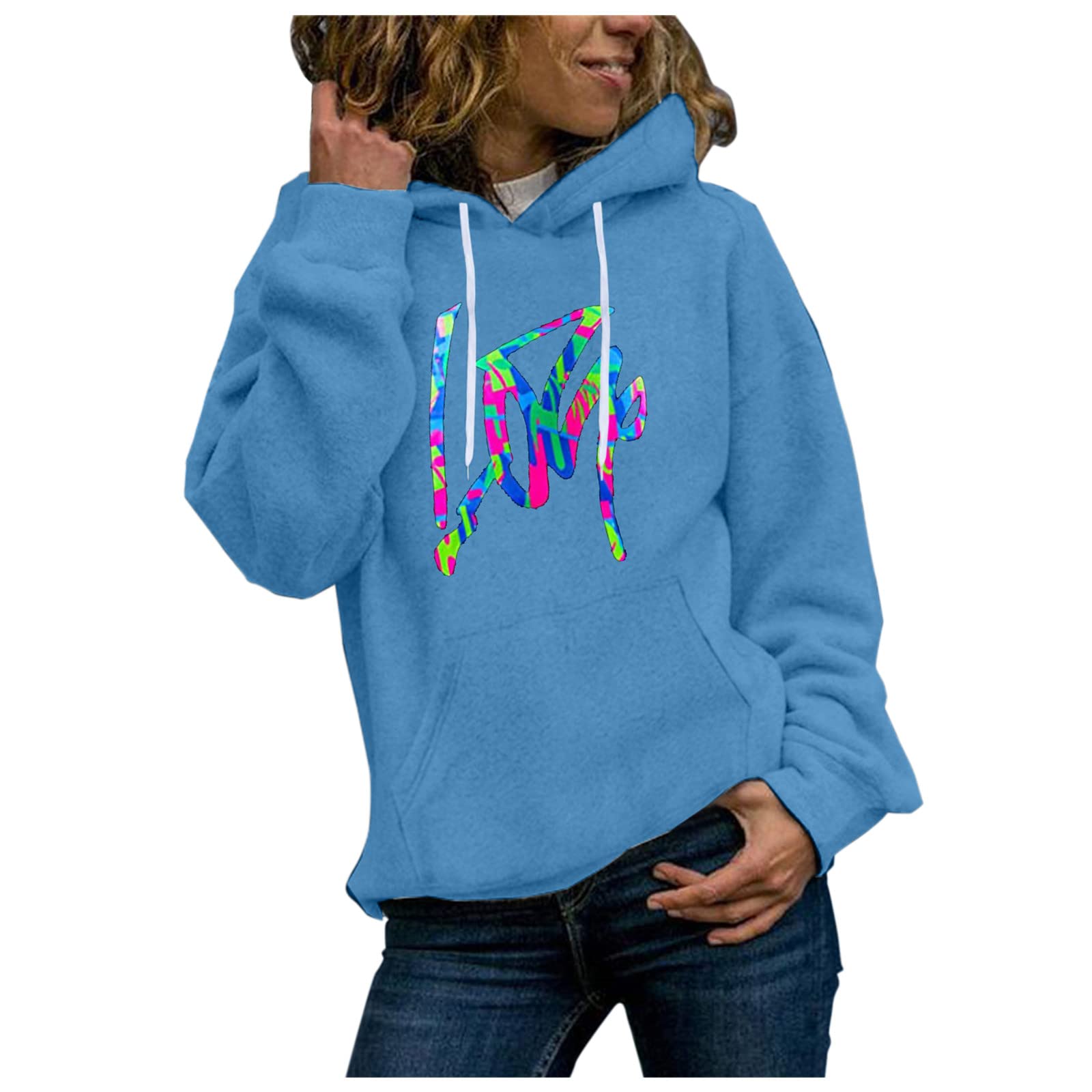 Women's Casual Winter Hooded Sweatshirt - Long Sleeve Color Print Pullover Tops for Outdoor & Lounge Wear | Cozy Fall & Winter Outwear