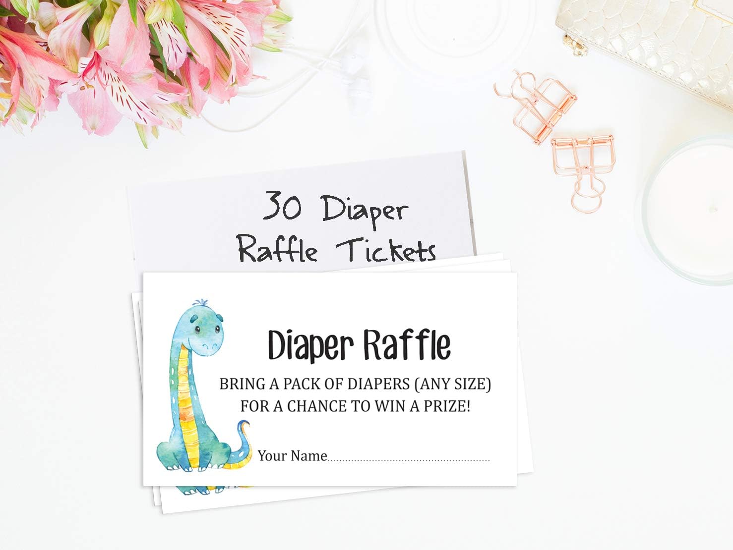 30 Pack Baby Shower Diaper Raffle Tickets with Dinosaur & Jungle Animal Designs - Fun Baby Shower Party Game Supplies - Win Prizes by Bringing Diapers - Perfect for Gender Reveals & Newborn Celebrations