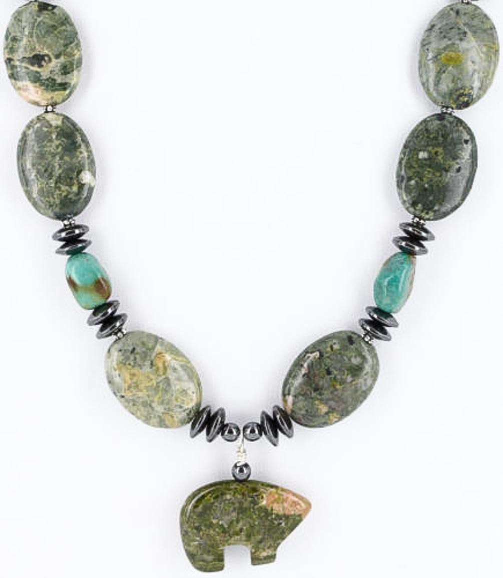 Authentic Navajo .925 Sterling Silver Turquoise & Jasper Native American Necklace - Handcrafted Jewelry for Women, Boho Style, Gift for Her, Perfect for Festivals & Special Occasions