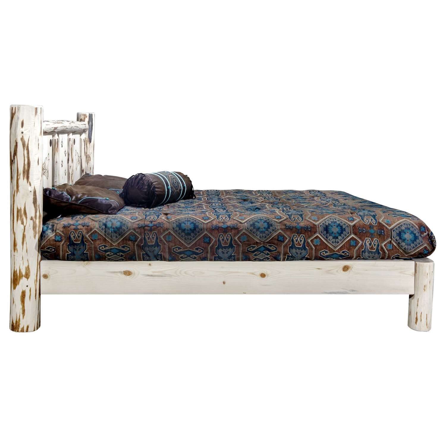 Montana Log Collection Solid Wood Queen Size Platform Bed Frame - Rustic Cabin Style Bedroom Furniture for Cozy Home Decor | Perfect for Log Cabins, Farmhouse & Lodge Themed Bedrooms