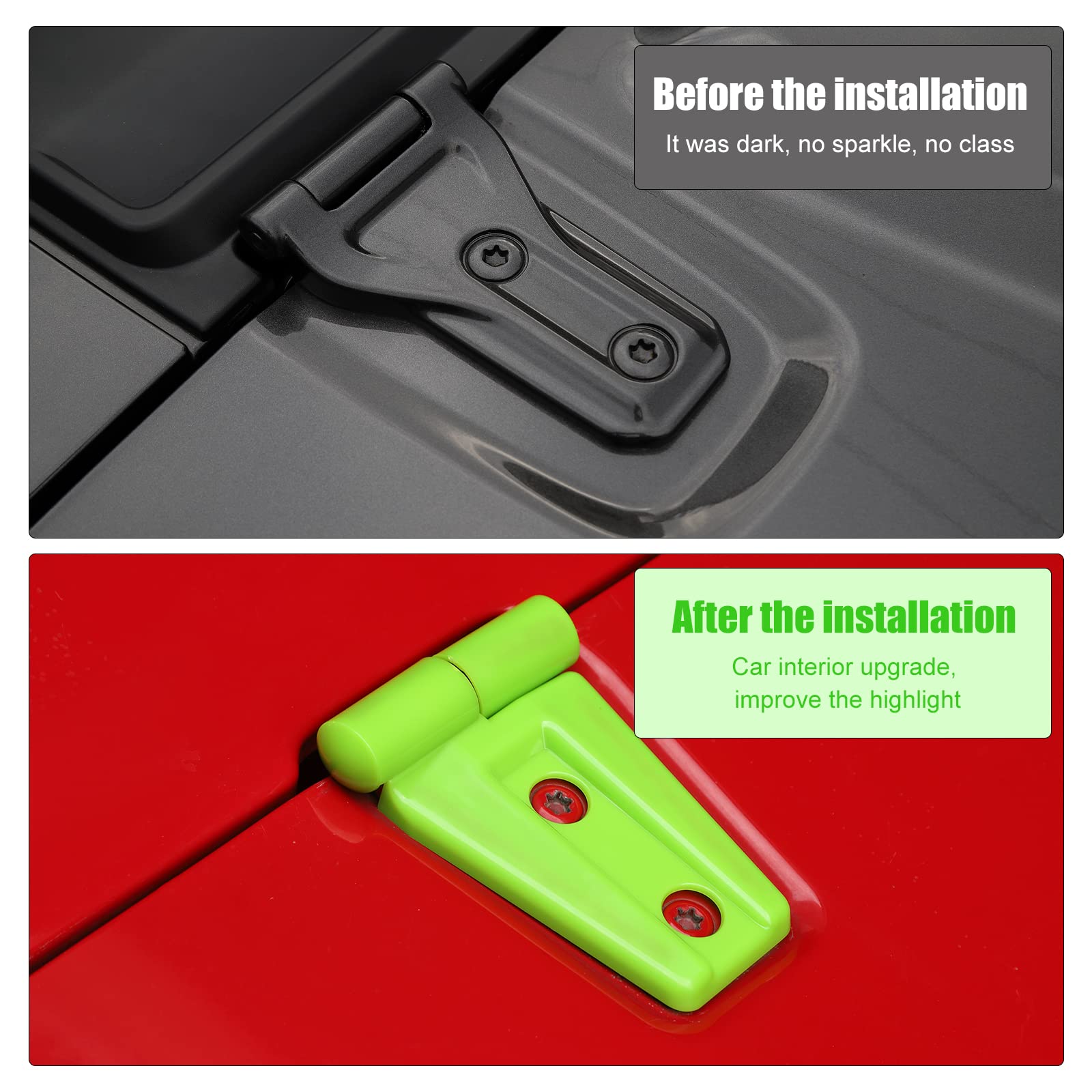 2PCS Hood Hinge Cover Trim Accessories for Jeep Wrangler JK JKU Sport Rubicon Sahara & Unlimited 2007-2018 - Durable Green Exterior Protection - Perfect for Off-Roading, Car Shows & Daily Driving