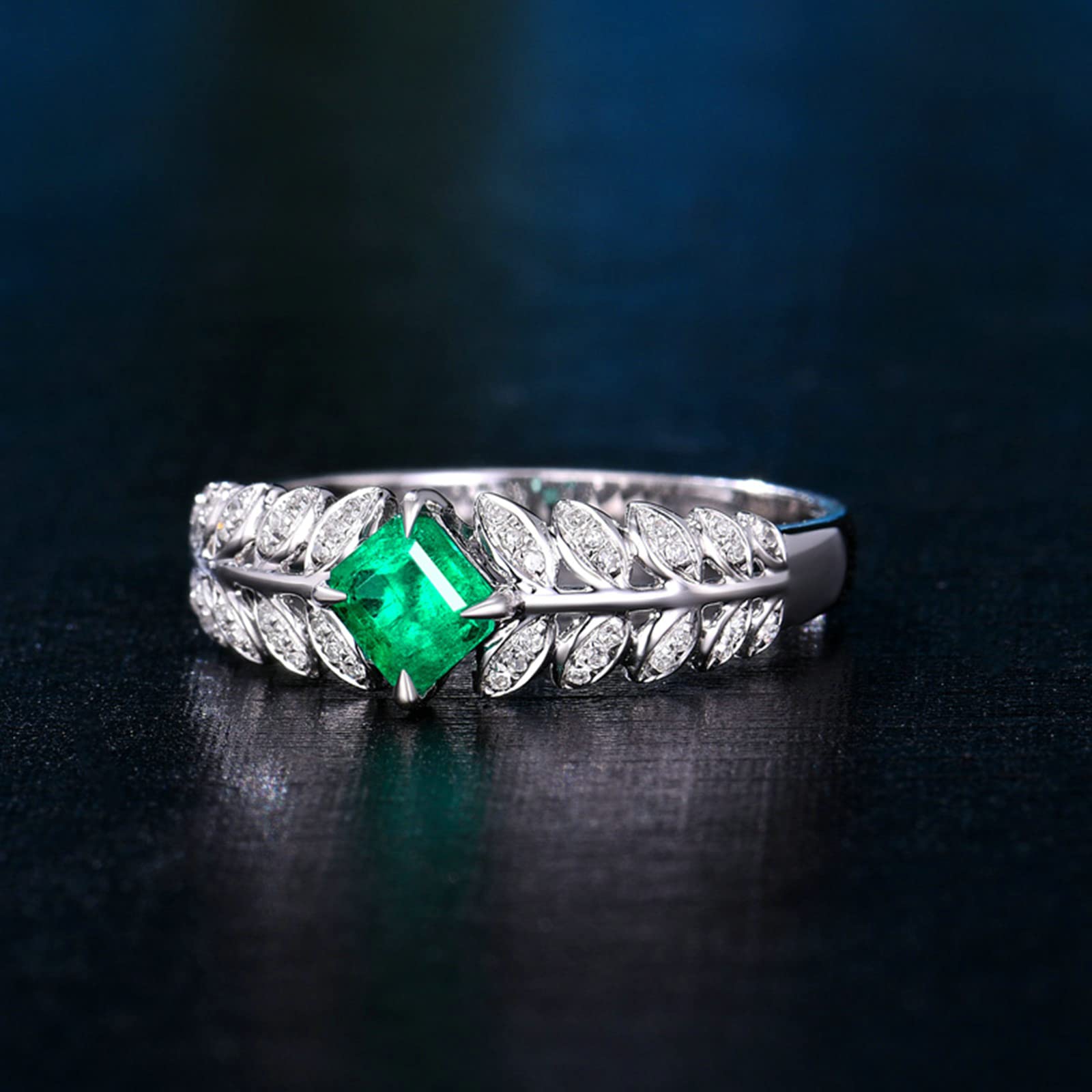 18K White Gold Wedding Ring with Created Emerald & Moissanite/Zirconia - 925 Sterling Silver Engagement Ring for Women - Perfect for Proposals, Anniversaries & Bridal Jewelry