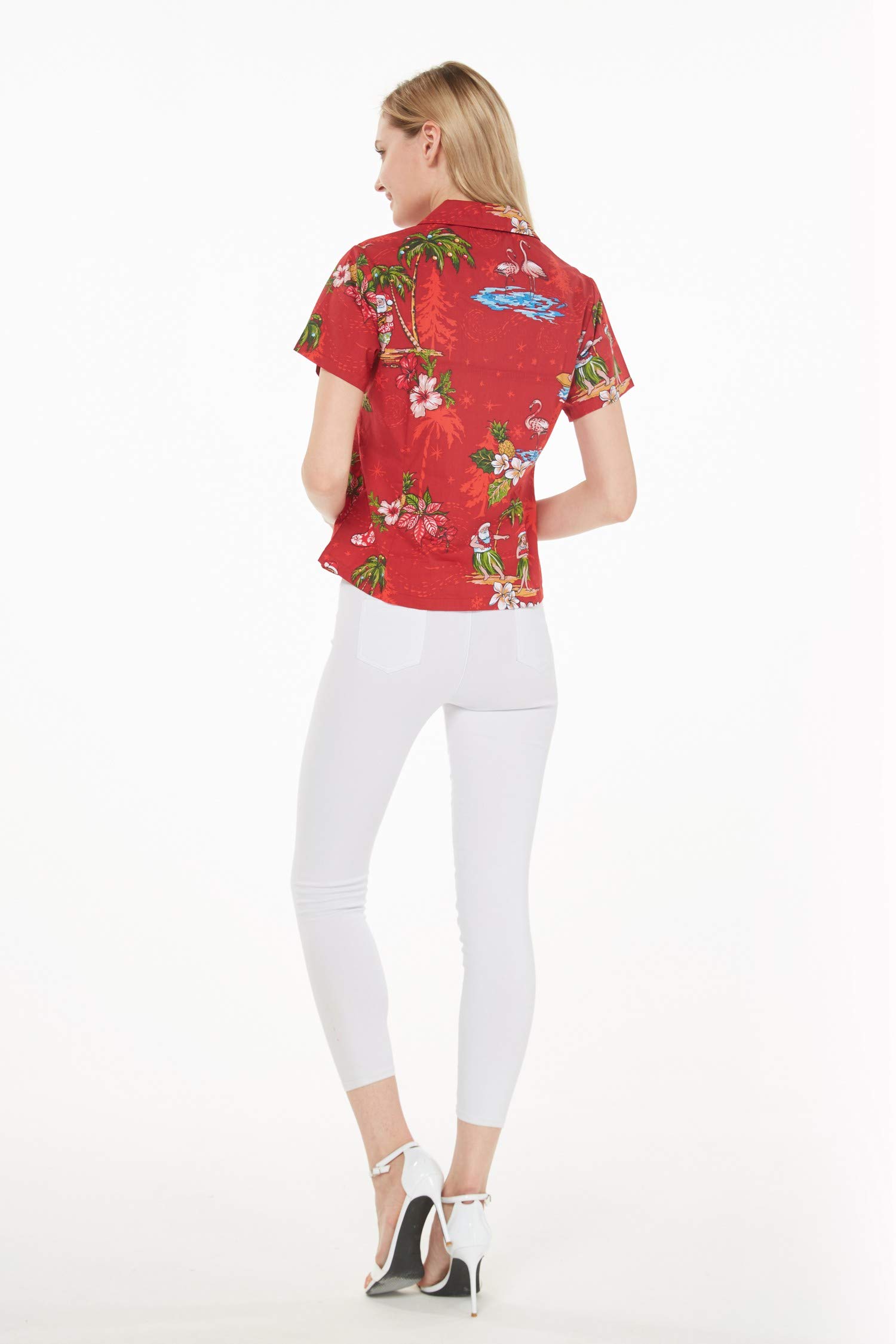 Hawaiian Christmas Santa Aloha Shirt for Women - Festive Red Holiday Floral Print - Perfect for Christmas Parties, Beach Vacations & Tropical Themed Events