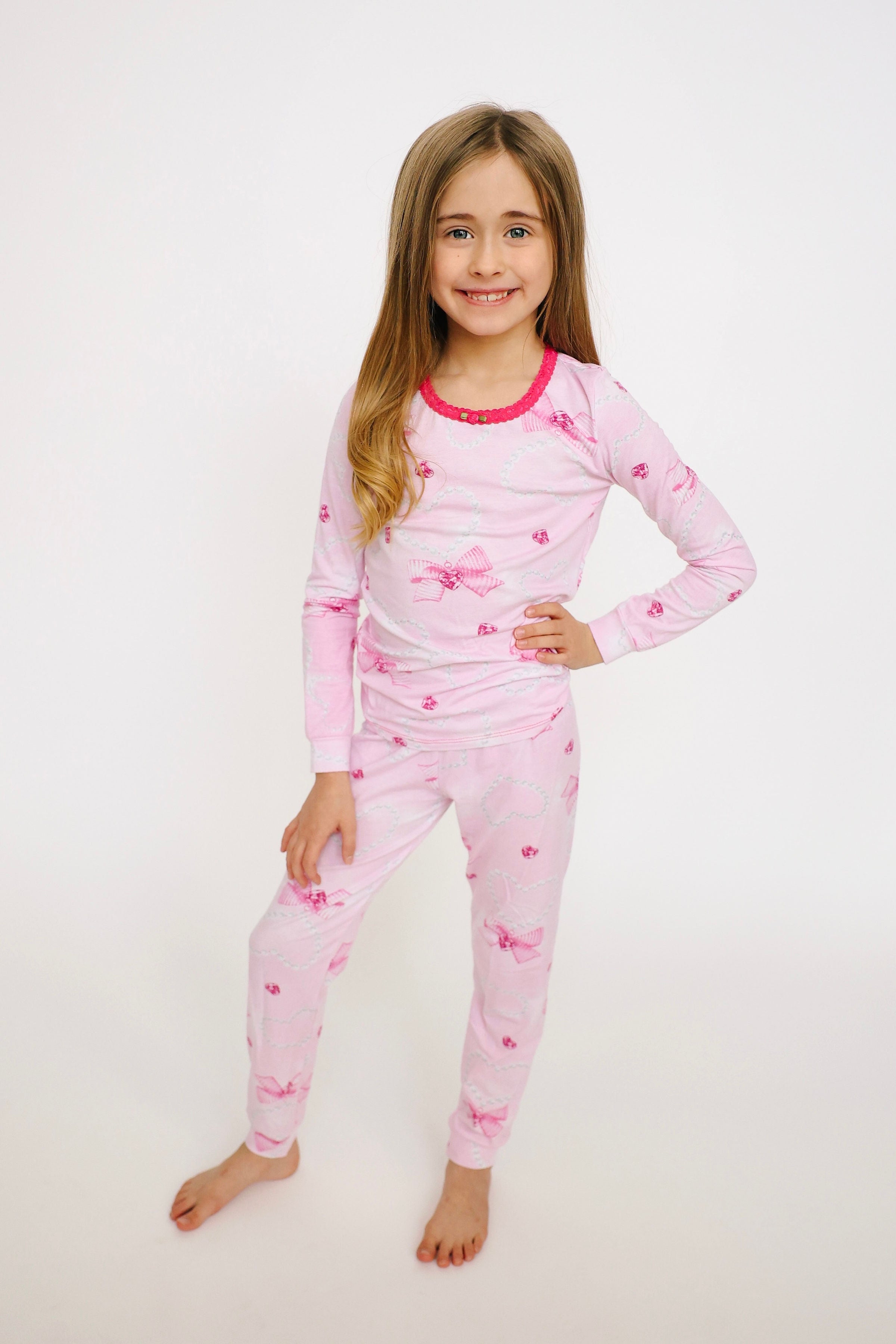 Mommy & Me Matching Pearl Hearts Full Length Outfit Set - Perfect for Family Photos, Holidays & Special Occasions
