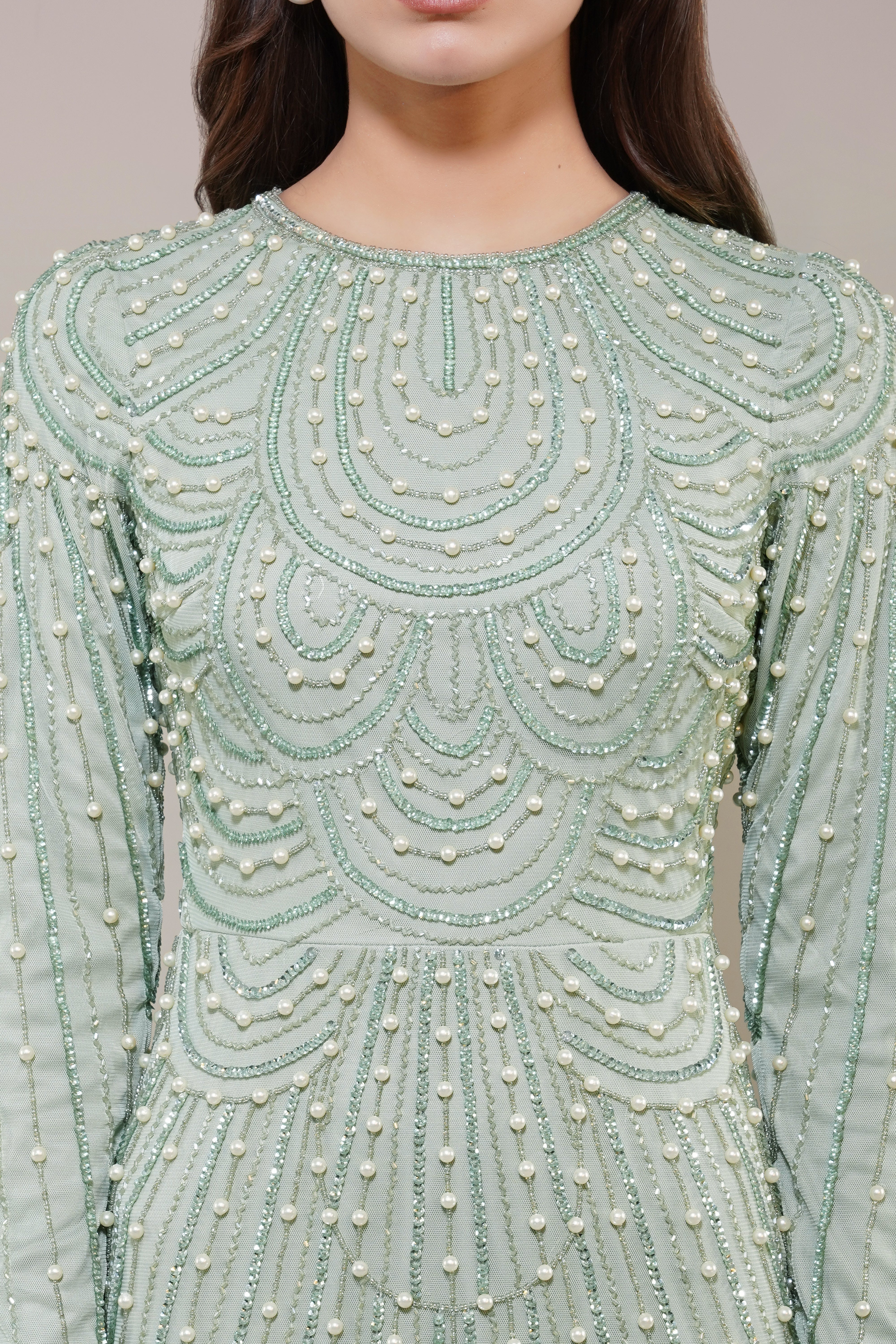 Elegant Mabel Embellished Maxi Dress in Pistachio Green - Perfect for Weddings, Parties & Summer Vacations