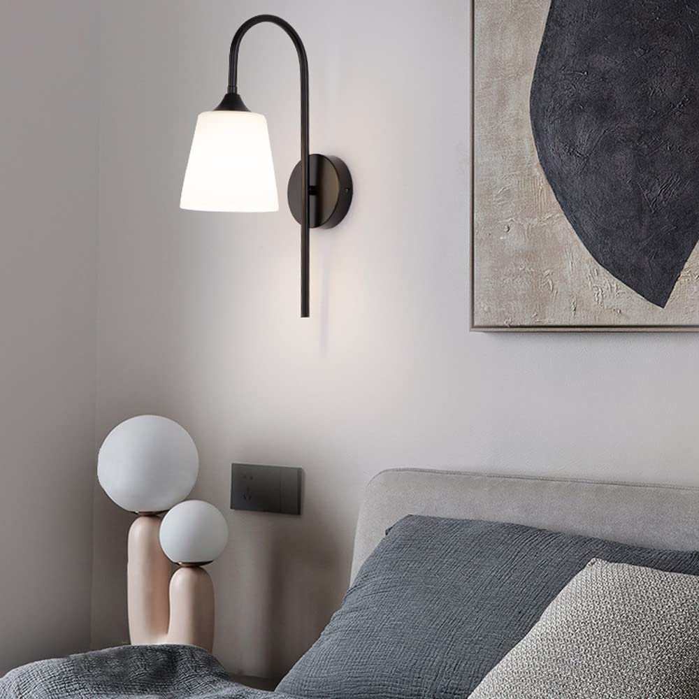 Modern Glass Wall Sconce Lights - Long Arm Decorative Wall Lighting Fixture with E27 Base, Bedside Lamp for Living Room, Bedroom & Corridor | Energy-Efficient Home Lighting with Elegant Glass Lampshade | Perfect for Ambient Lighting, Reading Nook & Hallway Decor