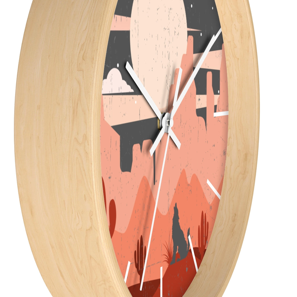 Pastel Howling Wolf Desert Wall Clock - Unique Southwestern Decor for Living Room, Bedroom, or Office - Perfect for Home & Cabin Decor