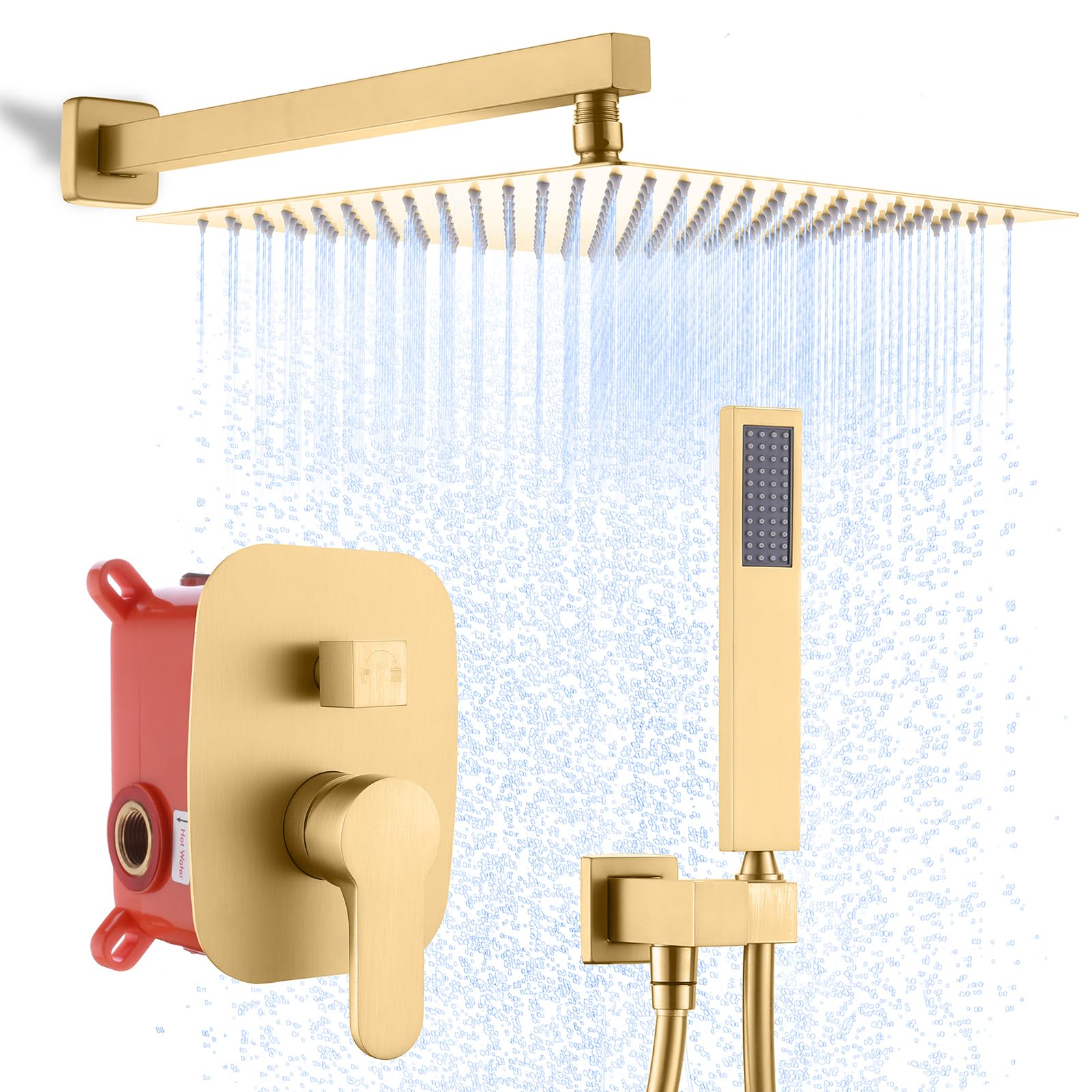 Solid Brass Wall Mounted Shower Faucet Set with Handheld Shower - Modern Single Handle Bathroom Tub Filler in Brushed Gold Finish | Perfect for Luxury Bathroom Renovations & Spa-Like Shower Experience