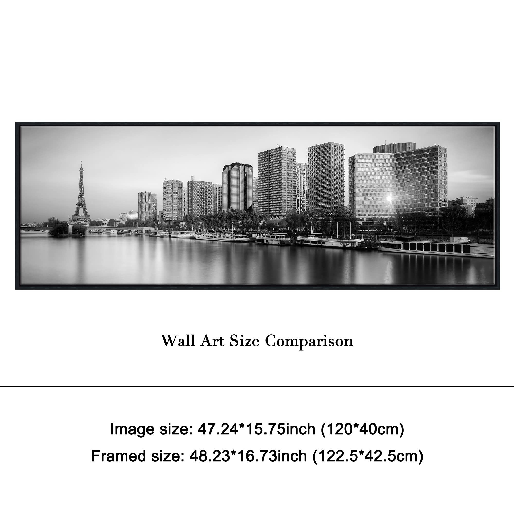 Pyradecor Black Framed Large Eiffel Tower Canvas Print - Paris Skyline Black & White Wall Art for Living Room, Bedroom & Office Decor | Modern Home & Office Wall Decorations