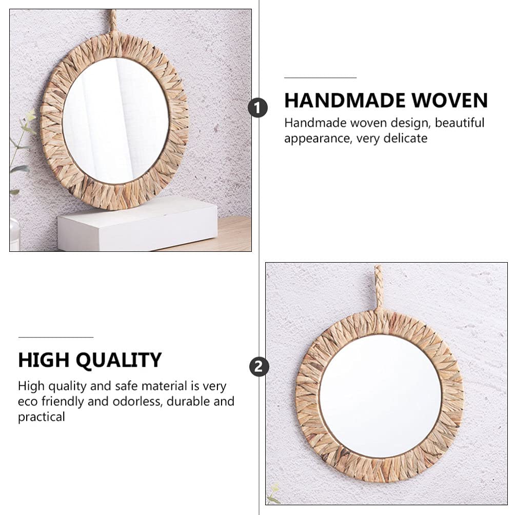 Hemoton Rattan Hanging Mirror - Handwoven Woven Wall Mirror for Dressing, Makeup & Home Decor - Boho Chic Bathroom, Bedroom & Vanity Mirror for Photography & Wall Art
