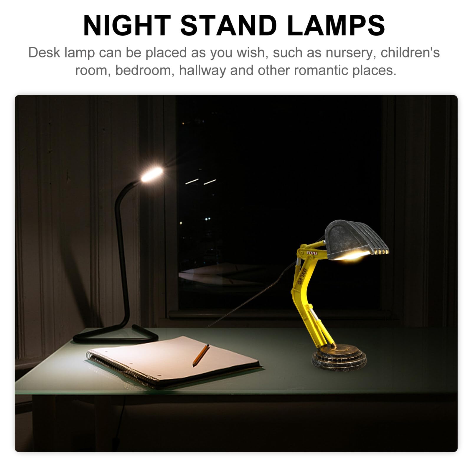 WHAMVOX Excavator Shaped LED Table Lamp - Minimalist Construction Theme Night Light for Boys Bedroom, Nursery, Kids Room Decor - Aesthetic Desk Lamp for Study, Office & Bedside Use