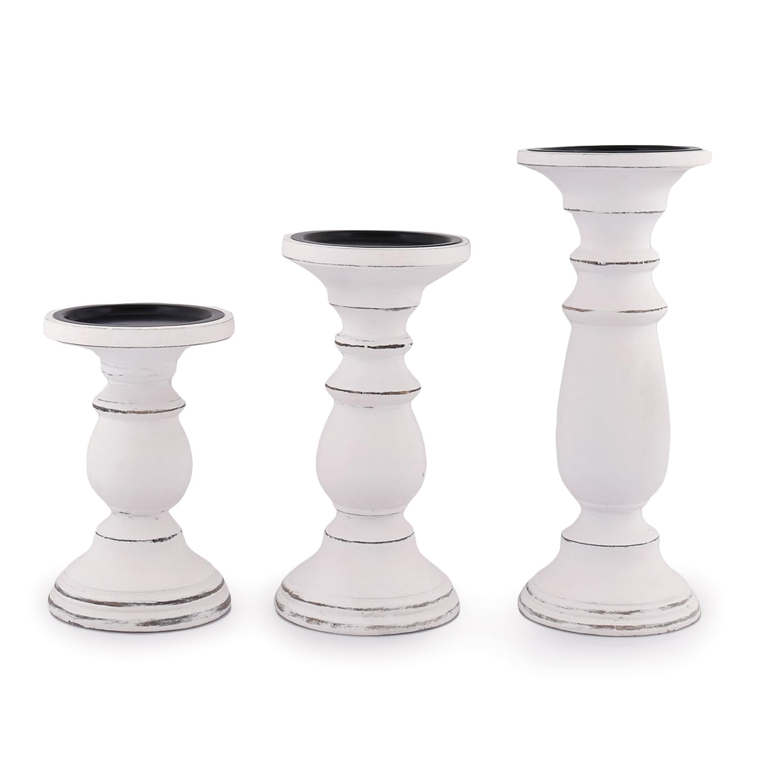 Samhita Set of 3 Hand Carved Wooden Candle Holders - Natural Decorative Home Decor for Living Room, Dining Table, Wedding Centerpiece & Romantic Ambiance