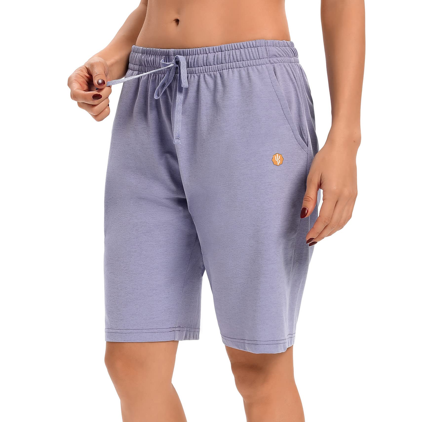 LUCKY CACTUS Women's Bermuda Shorts - Stretchy Jersey Yoga Shorts with Pockets for Walking, Running & Workouts - Comfortable Knee-Length Athletic Shorts for Women | Perfect for Gym, Travel & Casual Wear
