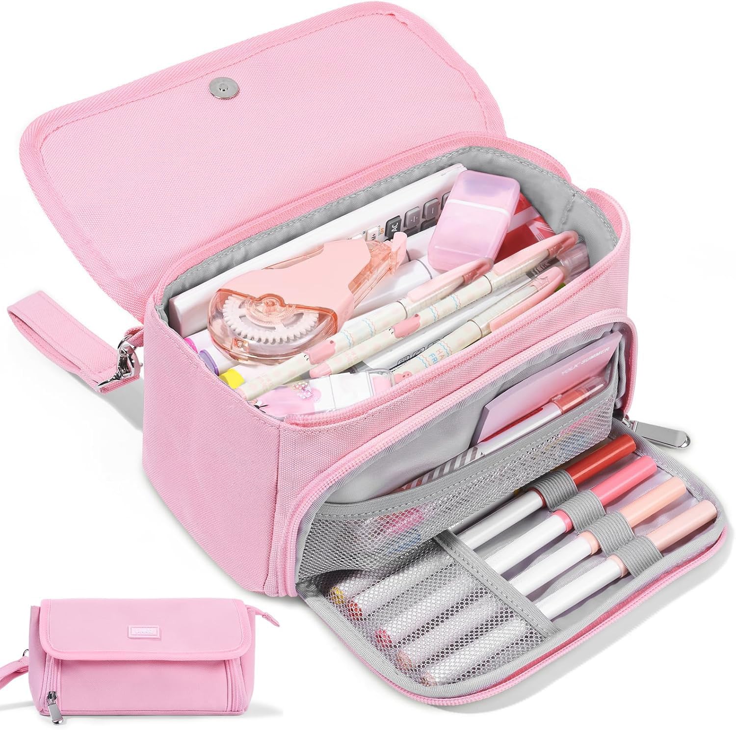 Sooez Large Pencil Case for School - Big Capacity 3-Compartment Zippered Pouch Holds 200 Pens, Cute Aesthetic Pink Stationery Organizer for Girls | Perfect for Classroom, College, Office & Travel Supplies