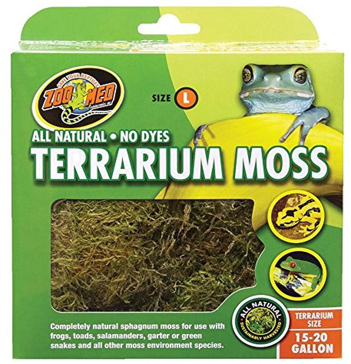Premium Zoo Med Terrarium Moss - Natural Bedding for 15-20 Gallon Reptile Tanks | Ideal for Frogs, Geckos & Tropical Vivariums | Moisture Retention & Habitat Enrichment