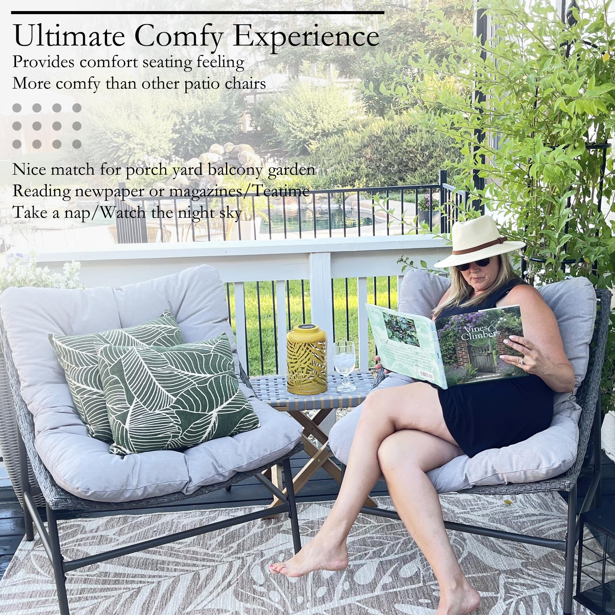 Sophia & William Outdoor Papasan Chairs Set of 2 - Rattan Club Scoop Lounge Chairs with 3.9