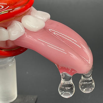14mm Red Blacklight Reactive Glass Slide Set with Tongue & Horn - Perfect for UV Parties, Raves & Unique Smoking Accessories