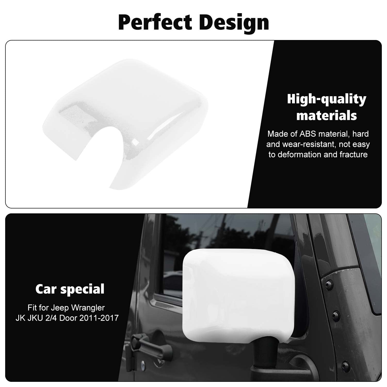 Jeep Wrangler JK JKU 2007-2017 Rearview Mirror Cover Trim Shell Kit - White Exterior Mirror Decoration Accessories | Upgrade Your Ride's Style for Off-Road Adventures & Daily Commutes