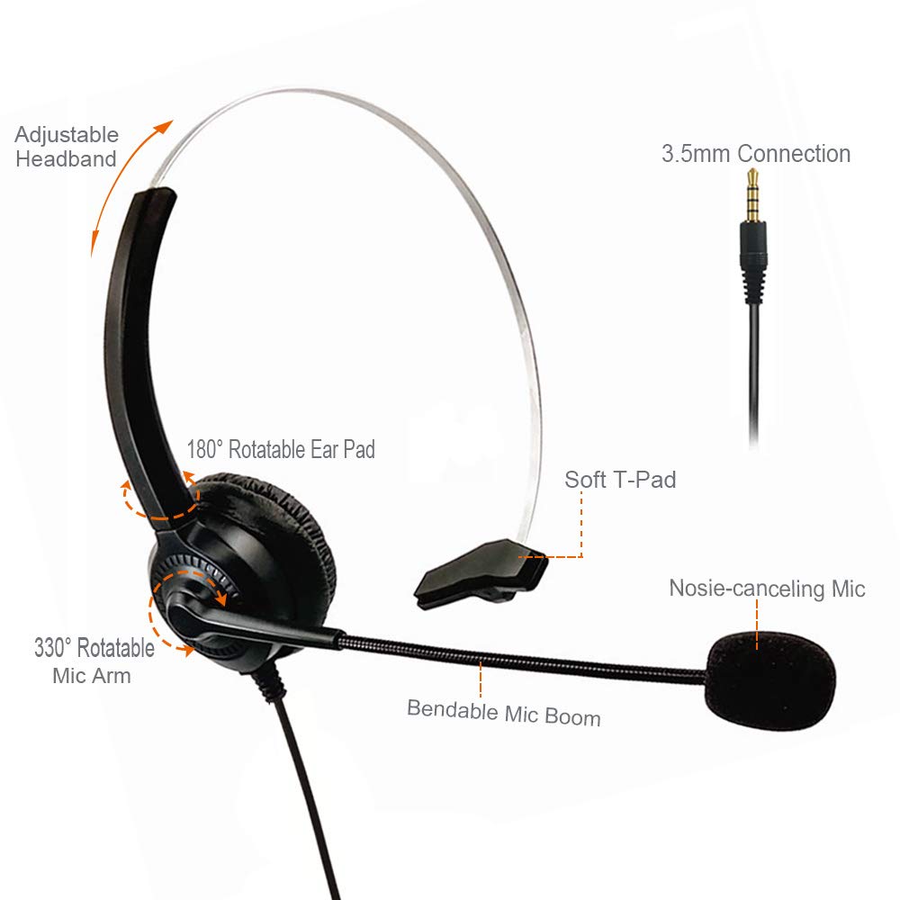 3.5mm Wired Headphones with Microphone for iPhone, Android, PC, Laptop, Tablet - Noise Cancelling for Clear Calls, Skype, Webinar, Office & Call Center Use - Comfortable for Long Work Hours