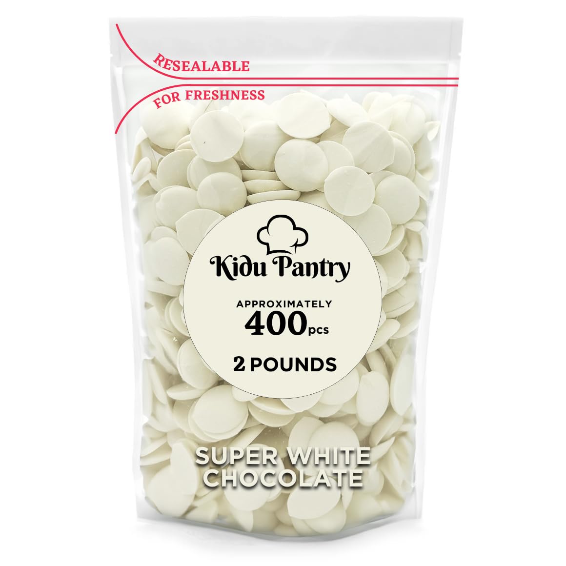 Premium White Melting Chocolate Wafers 2lb Bulk - Resealable Bag for Baking, Candy Making & Desserts - Perfect for Valentine's Day, Cake Decorating & DIY Chocolate Treats