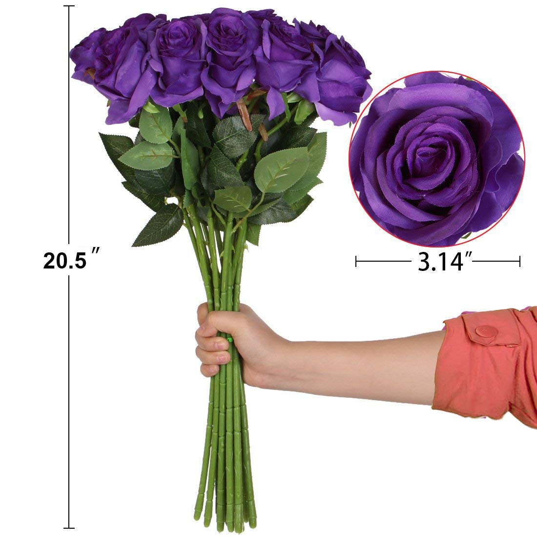 Amzali Artificial Silk Roses - Real Looking Blush Purple Fake Flowers with Long Stems for Home Decor, Wedding Bouquets, Centerpieces, Bridal Showers, Birthday Parties & Garden Floral Arrangements | Perfect for Wedding Decorations, Table Centerpieces, and Romantic Home Decor