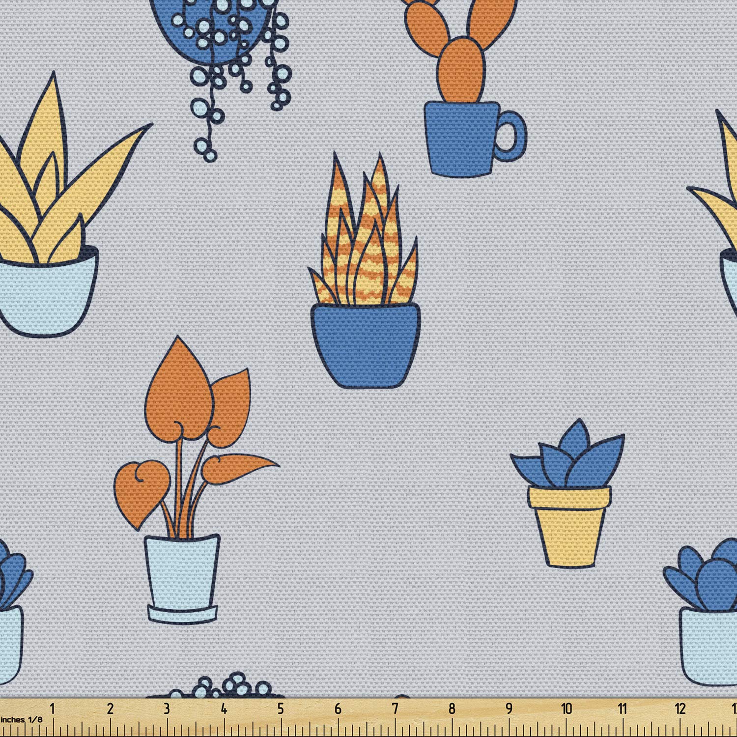Ambesonne Botanical Fabric by The Yard - Colorful Plants in Cups and Pots Greenhouse Design, Decorative Upholstery Fabric for Sofa, Curtains & Home Decor, 10 Yards, Pale Taupe Multicolor - Perfect for DIY Crafts, Sewing Projects & Farmhouse Style Decorations