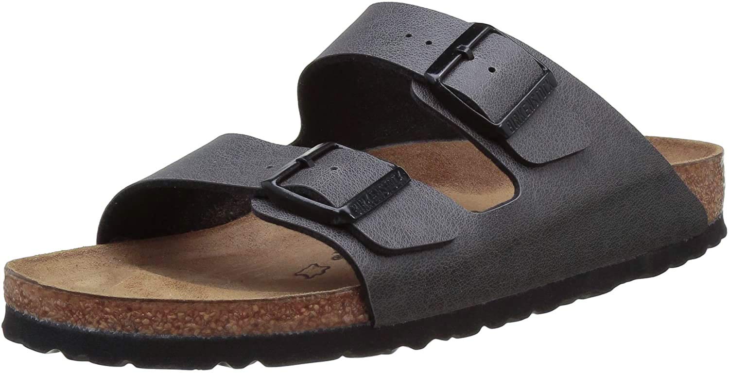 Birkenstock Arizona Sandals Narrow Width Birkibuc Basalt (EU 36 L5) - Comfortable Orthopedic Footbed Sandals for Women & Men - Perfect for Walking, Travel & Everyday Wear