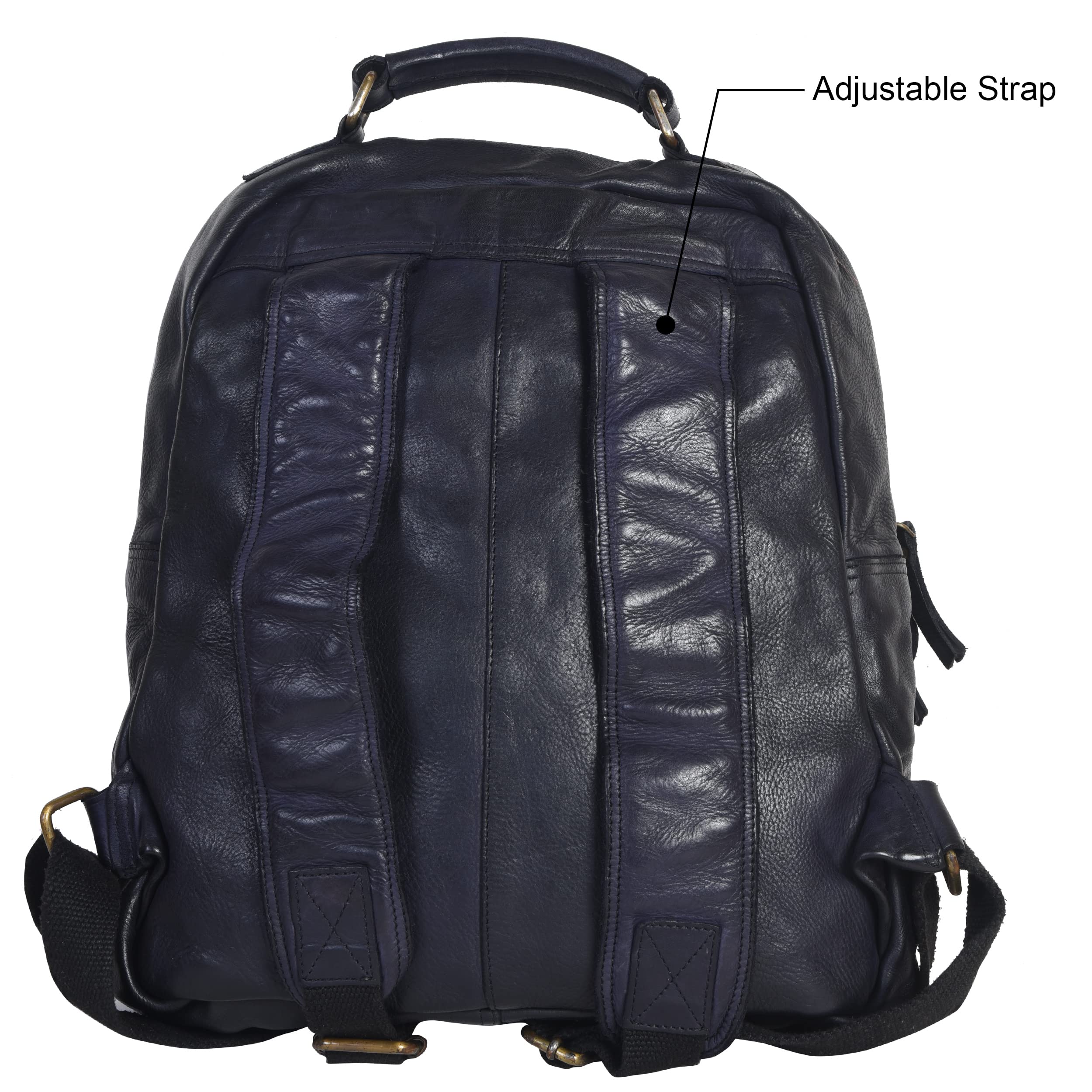 Premium Unisex Leather Casual Backpack - Durable College & School Bag with Adjustable Shoulder Strap for Men & Women (Navy Blue) - Perfect for Work, Travel & Everyday Use