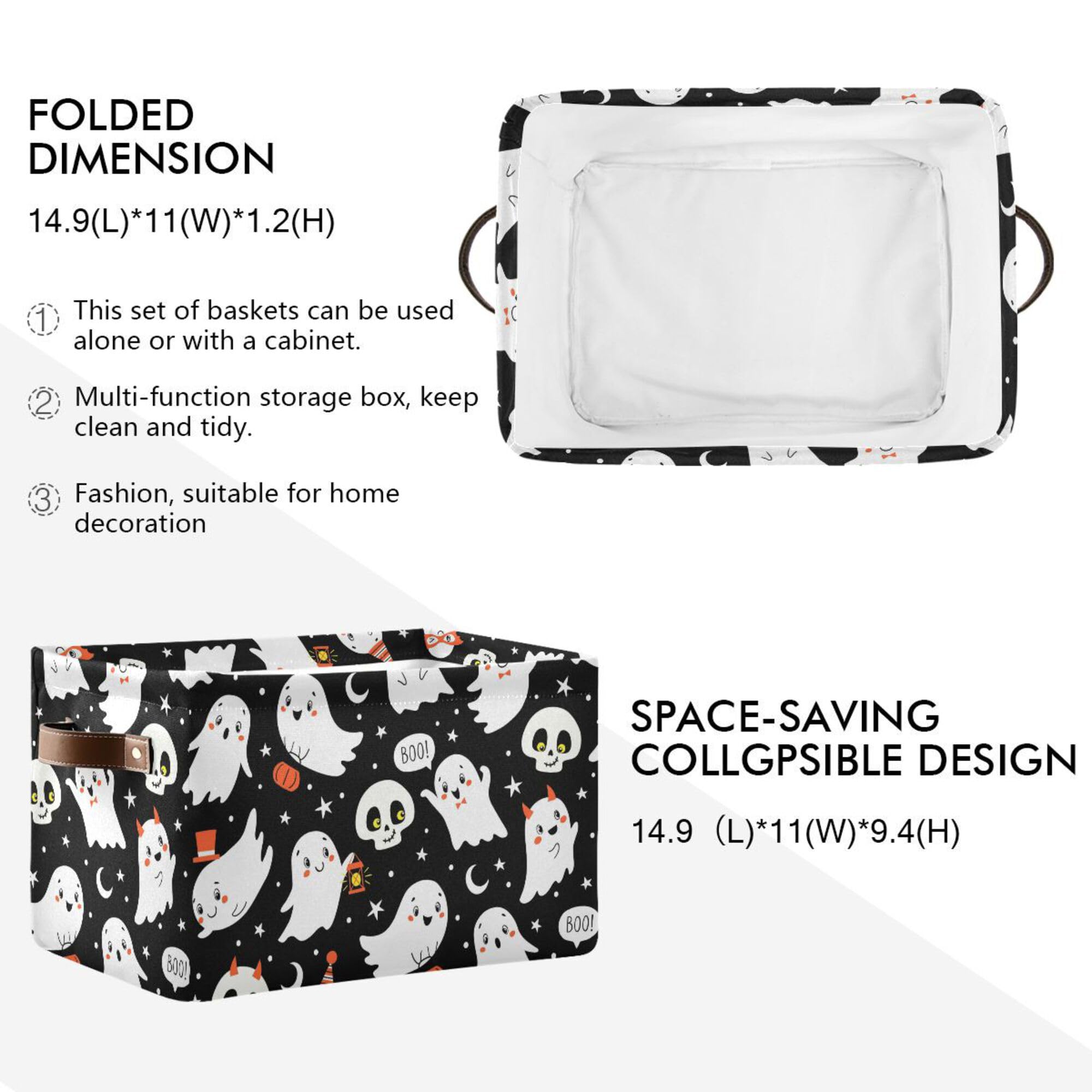 Halloween Ghost Storage Basket - Collapsible Waterproof Canvas Toy Bin with Leather Handles for Home, Office, Bedroom - Perfect for Holiday Decor, Closet Organization & Gift Giving (1PC)