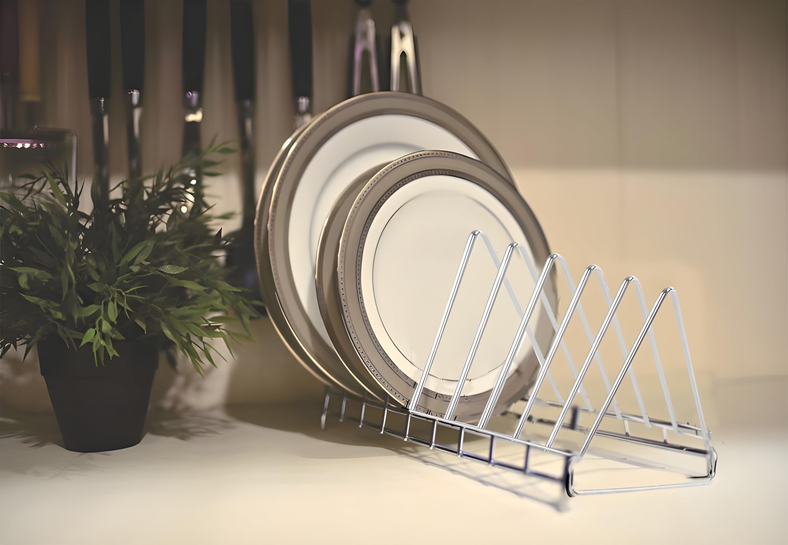 STANDIFY Stainless Steel Thali Rack - Durable Dish Rack & Plate Stand Organizer with Lid Holder - Perfect for Kitchen Countertop Storage & Utensil Organization