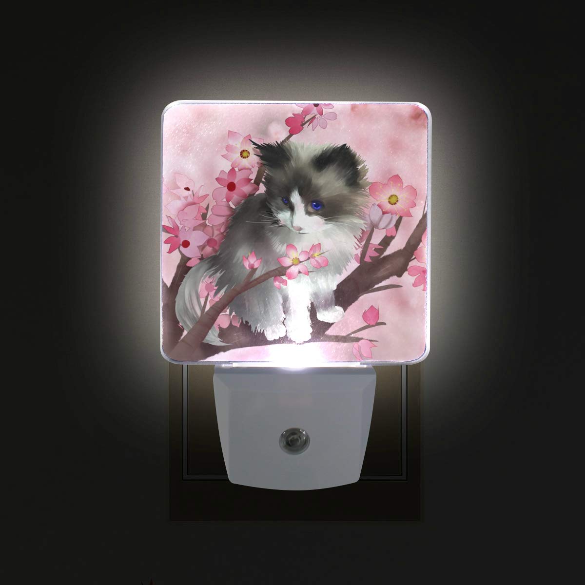 Vikko Spring Cute Cat Night Light Plug in 2 Pack - LED Dusk to Dawn Sensor Nightlight for Kids & Adults - Perfect for Bedroom, Living Room, Hallway - Home Decor Night Lamp with Auto On/Off - Ideal for Nursery, Bathroom, Stairs Safety Lighting