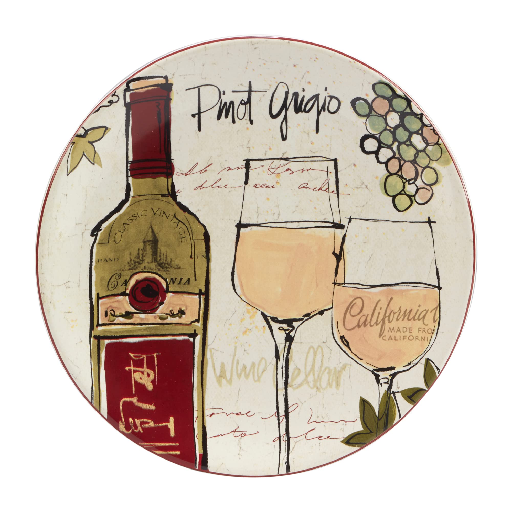Certified International Wine Country 9-Inch Salad and Dessert Plates Set of 4 - 2 Elegant Assorted Designs for Dinner Parties, Entertaining & Home Decor