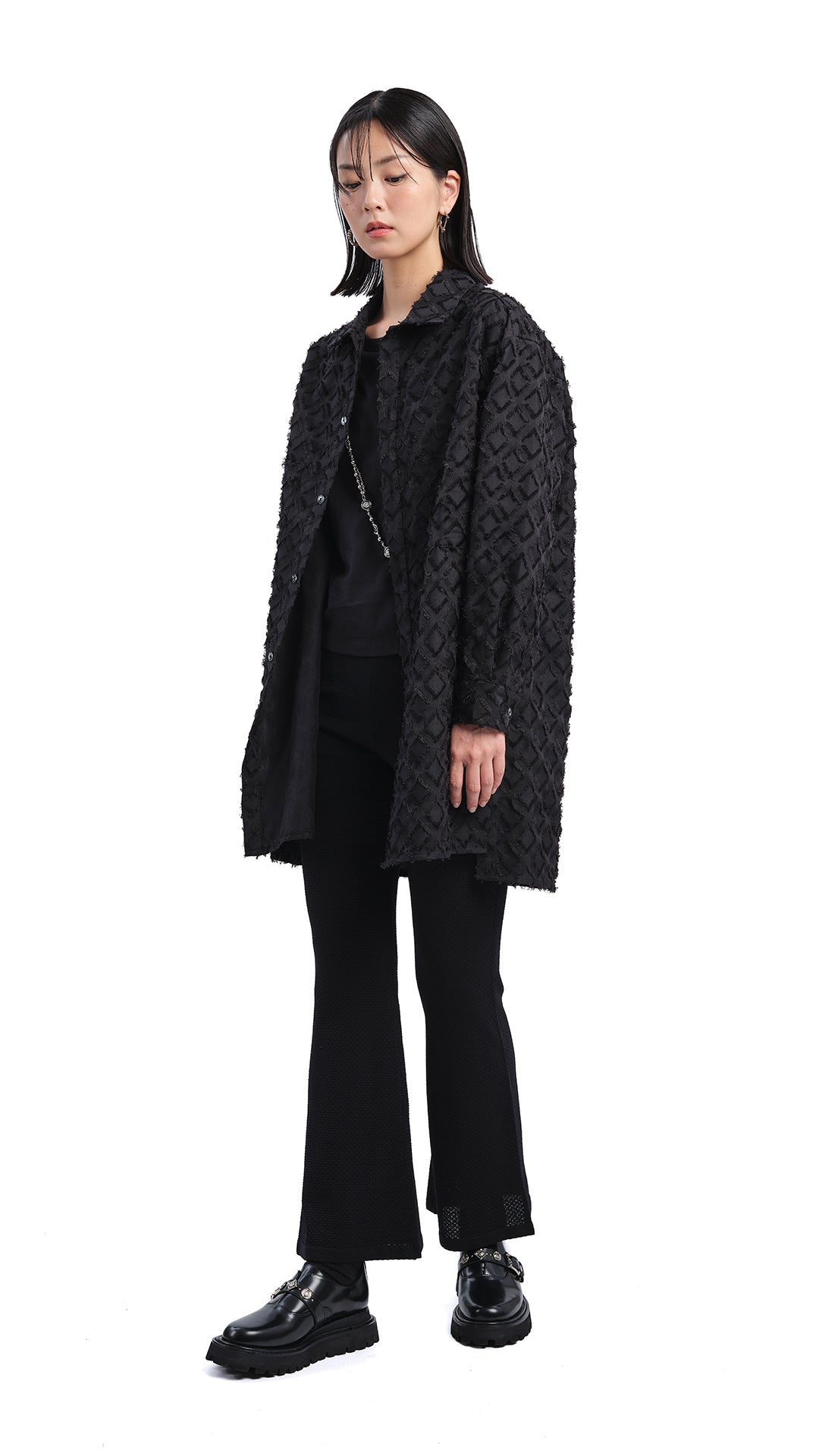 Argyle Jacquard Boyfriend Shirt for Women - Stylish Casual Button Down Top with Diamond Pattern - Perfect for Office, Date Night & Weekend Outings
