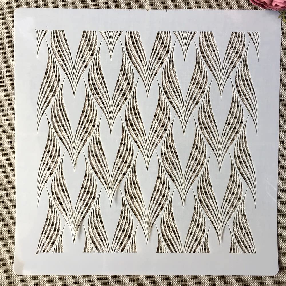 30x30cm Reusable Mandala Wavy Feather Stencils for DIY Painting - Wall, Floor, Furniture & Scrapbook Decor - Home Decoration & Craft Projects for Adults & Kids