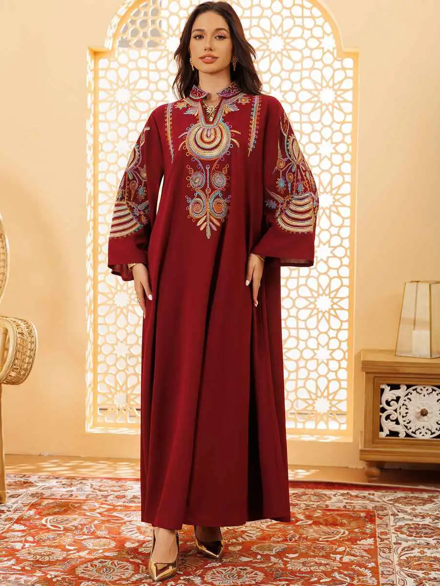 Elegant Rope Embroidery Eid Jalabiya Kaftan Dress for Women - Perfect for Eid Celebrations, Weddings & Special Occasions