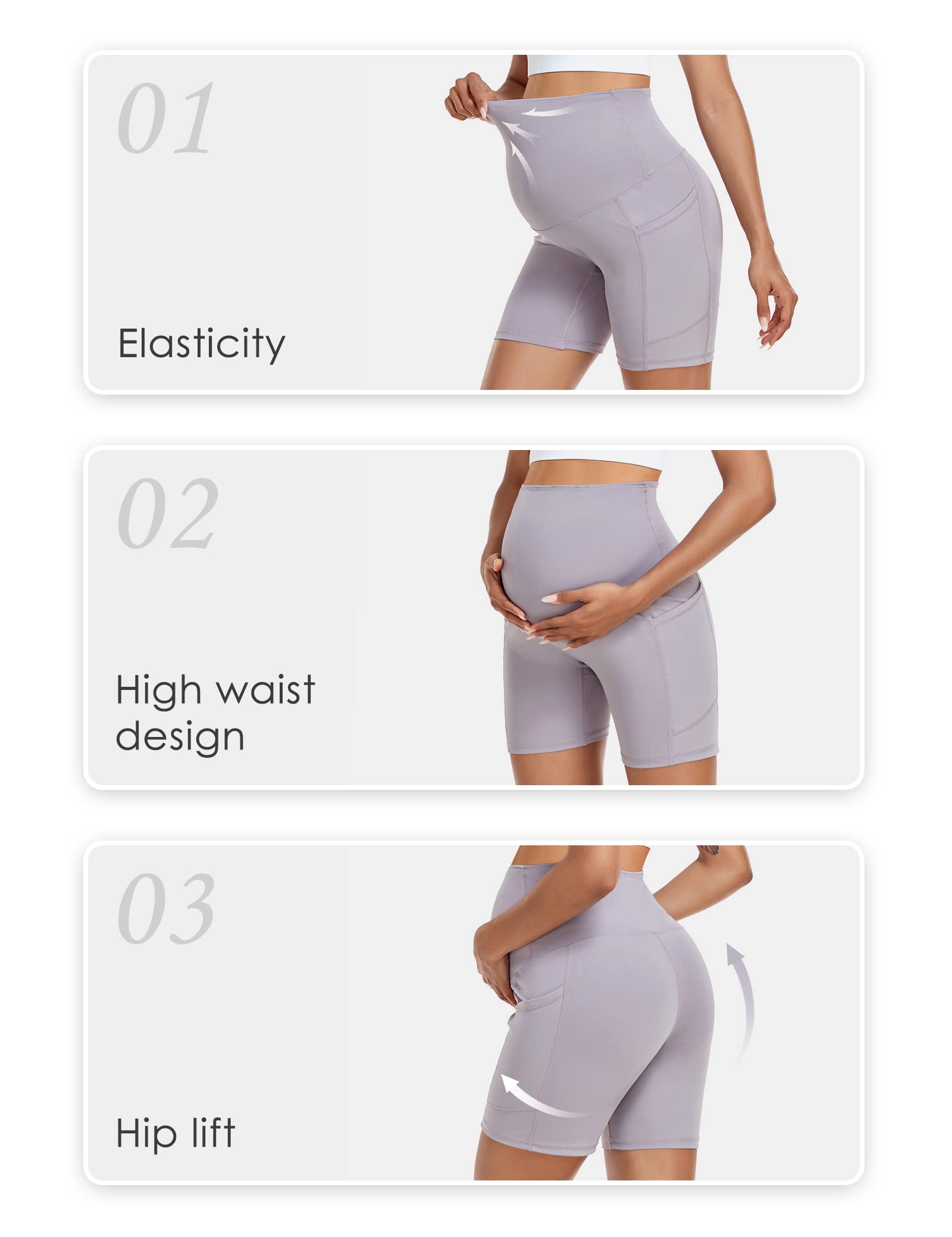 HOFISH Maternity Shorts for Women - Over The Belly Pregnancy Bike Shorts, Workout Running Shorts with Pockets - Comfortable Activewear for Yoga, Gym & Everyday Wear