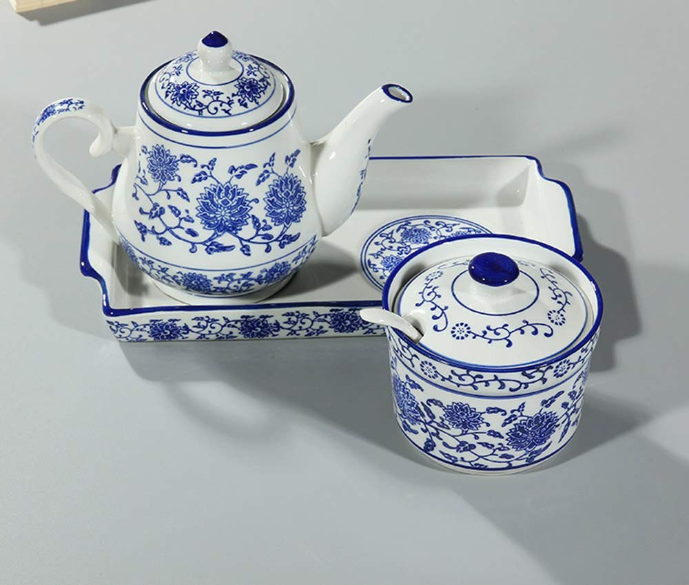 123Arts Ceramic Blue and White Sugar Bowl with Lid and Spoon - Elegant Spice Jar for Tea, Coffee & Kitchen Storage - Perfect for Sugar, Salt, Spices & Seasonings
