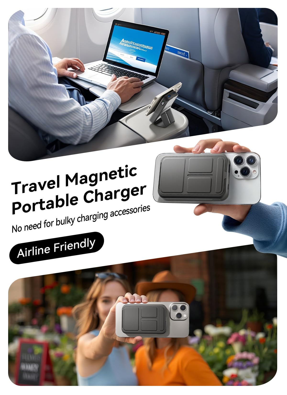 10000mAh Magsafe Battery Pack - Wireless Portable Charger with 20W USB-C Fast Charging, Magnetic Power Bank with Foldable Stand & LED Display - Compatible with iPhone 16/15/14/13/12 Series | Perfect for Travel, Work & Outdoor Activities