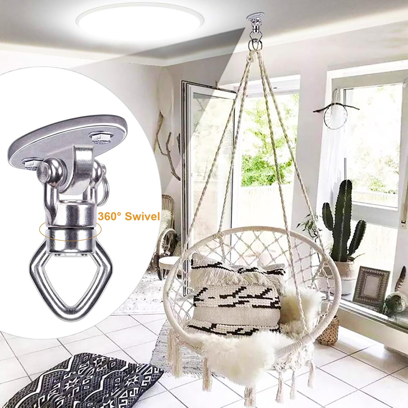 Stainless Steel Swing Hanger with Bearing Swivel - 800LB Capacity Ceiling Mount Bracket for Aerial Silks, Yoga Swing, Hammock & Heavy Bag | Perfect for Home Gym, Dance Studio & Outdoor Fitness