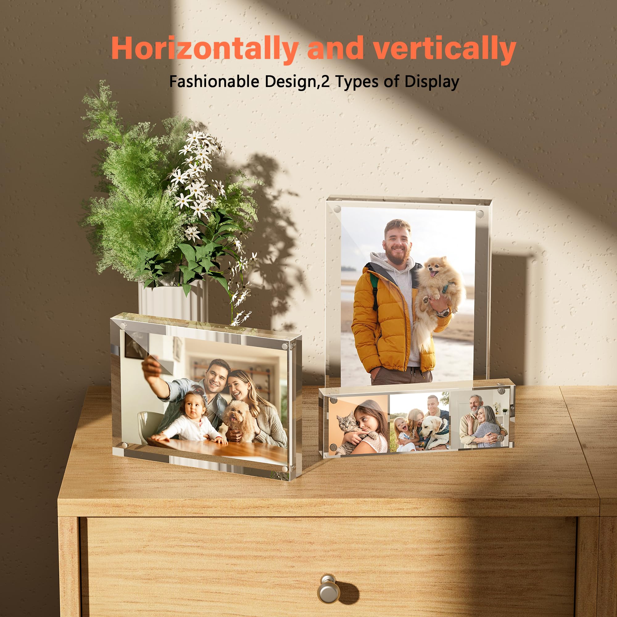 8x10 Acrylic Picture Frames 2 Pack - 20% Thicker Clear Magnetic Photo Frames, Double Sided Freestanding Frameless Display for Desk, Wall or Tabletop - Perfect for Office Decor, Family Photos & Artwork Display