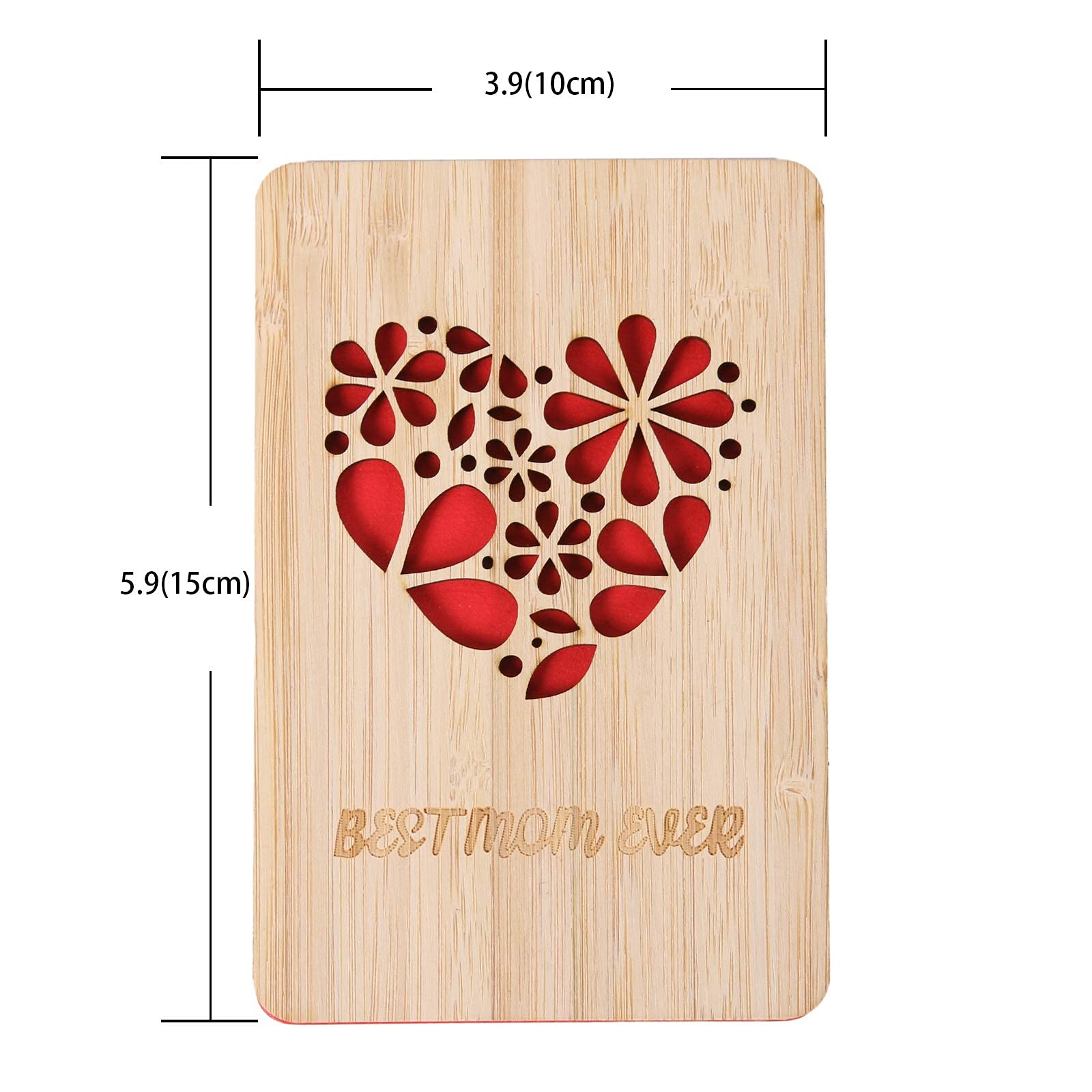 Handmade Bamboo Wood Heart-Shaped Greeting Card - Best Mom Ever Birthday Card, Mother's Day Gift, Thank You Card for Mom | Perfect for Mother's Day, Birthday Celebrations & Special Occasions