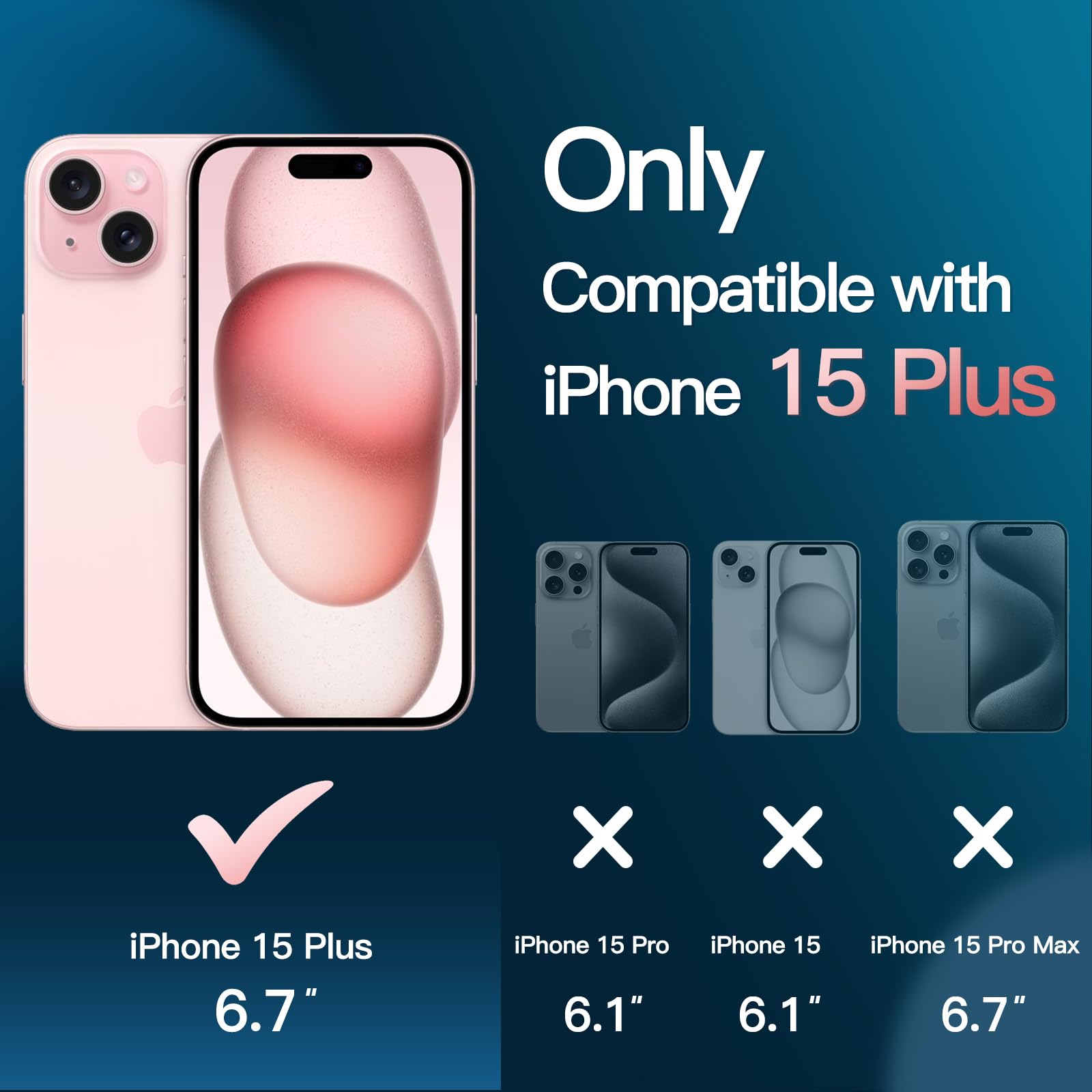 JETech 5-in-1 Matte Shockproof Case for iPhone 15 Plus 6.7-Inch with 2-Pack Tempered Glass Screen Protector & Camera Lens Protector - Translucent Pink Phone Cover for Everyday Protection & Style