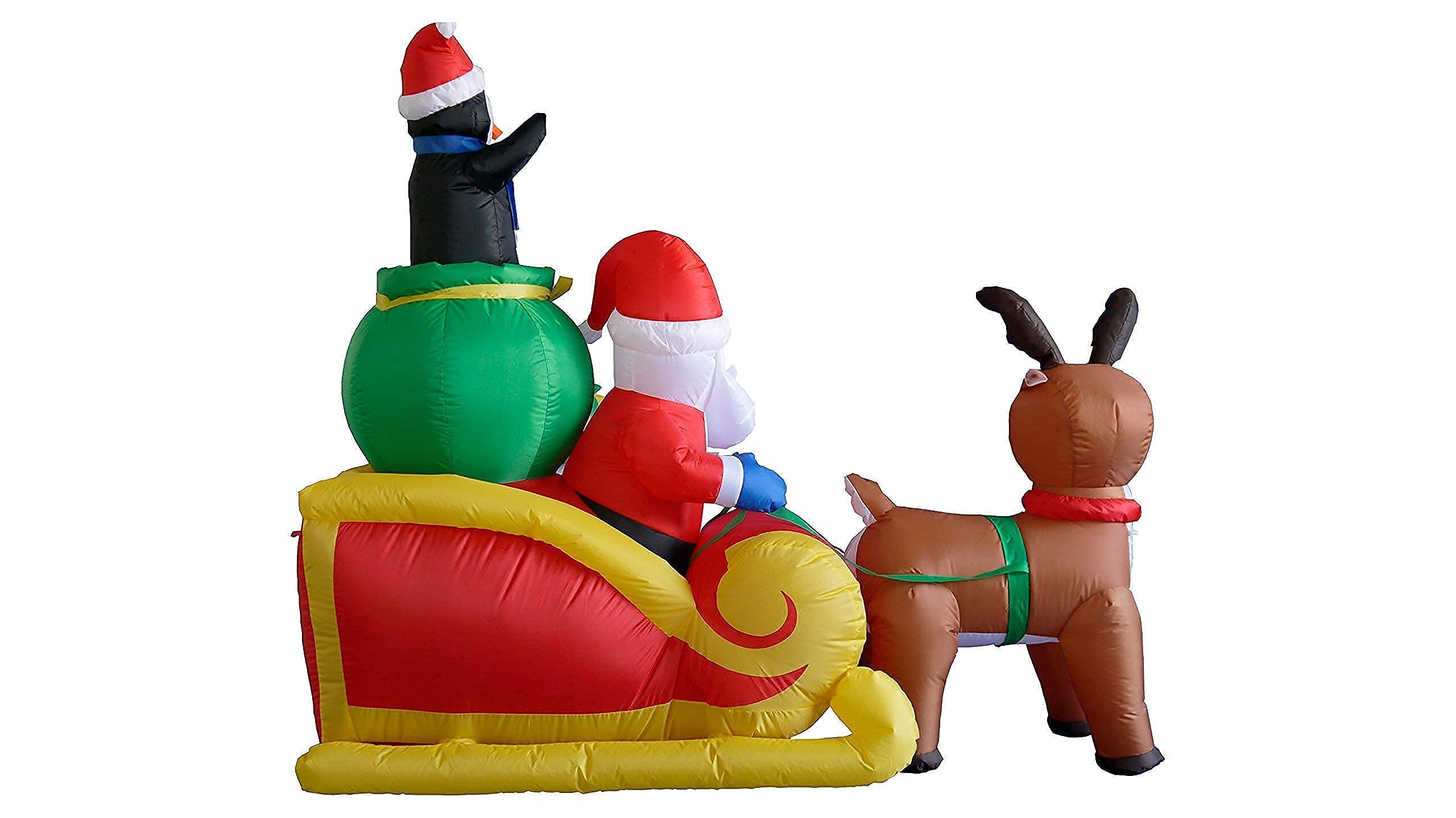 6FT Inflatable Santa on Sleigh with Reindeer & Penguins + 5FT Snowman Campfire Set - Christmas Party Decorations Bundle for Outdoor Yard, Holiday Home Decoration & Festive Seasonal Displays